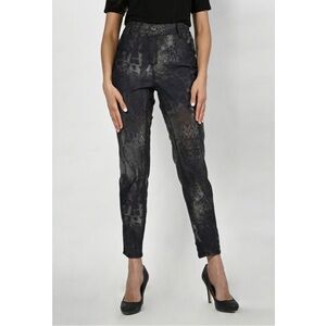 FRANK LYMAN Reversible Animal Print Metallic Jeans 223441U Black Camel Pant Med